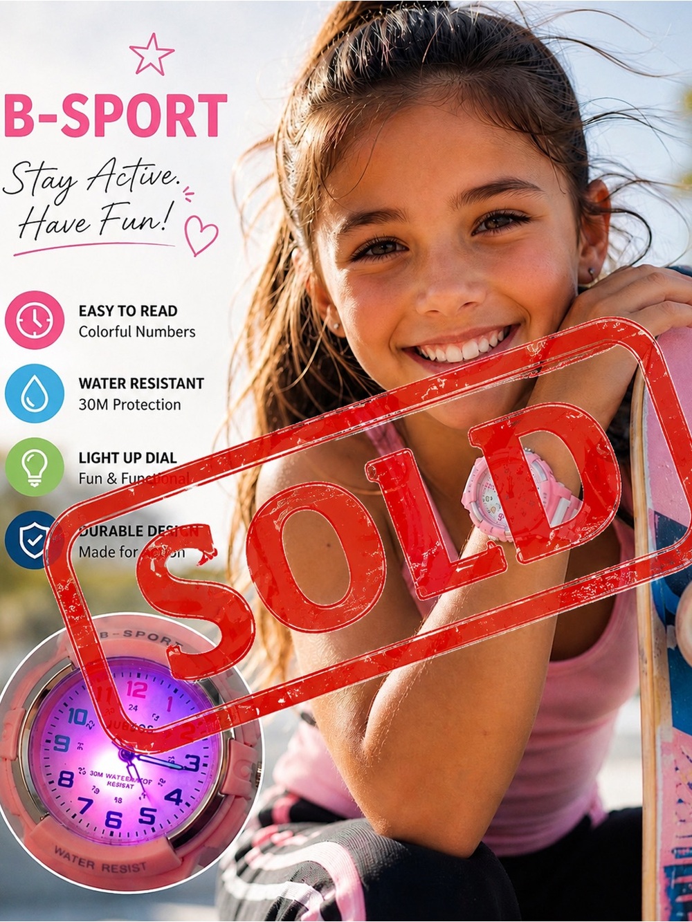 Kids Pink Light-Up Watch for Girls